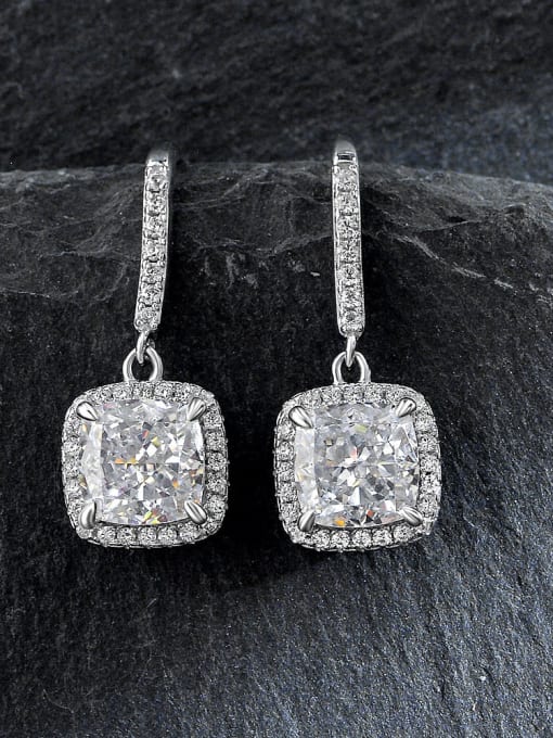 White [e 2052] 925 Sterling Silver High Carbon Diamond Geometric Luxury Drop Earring